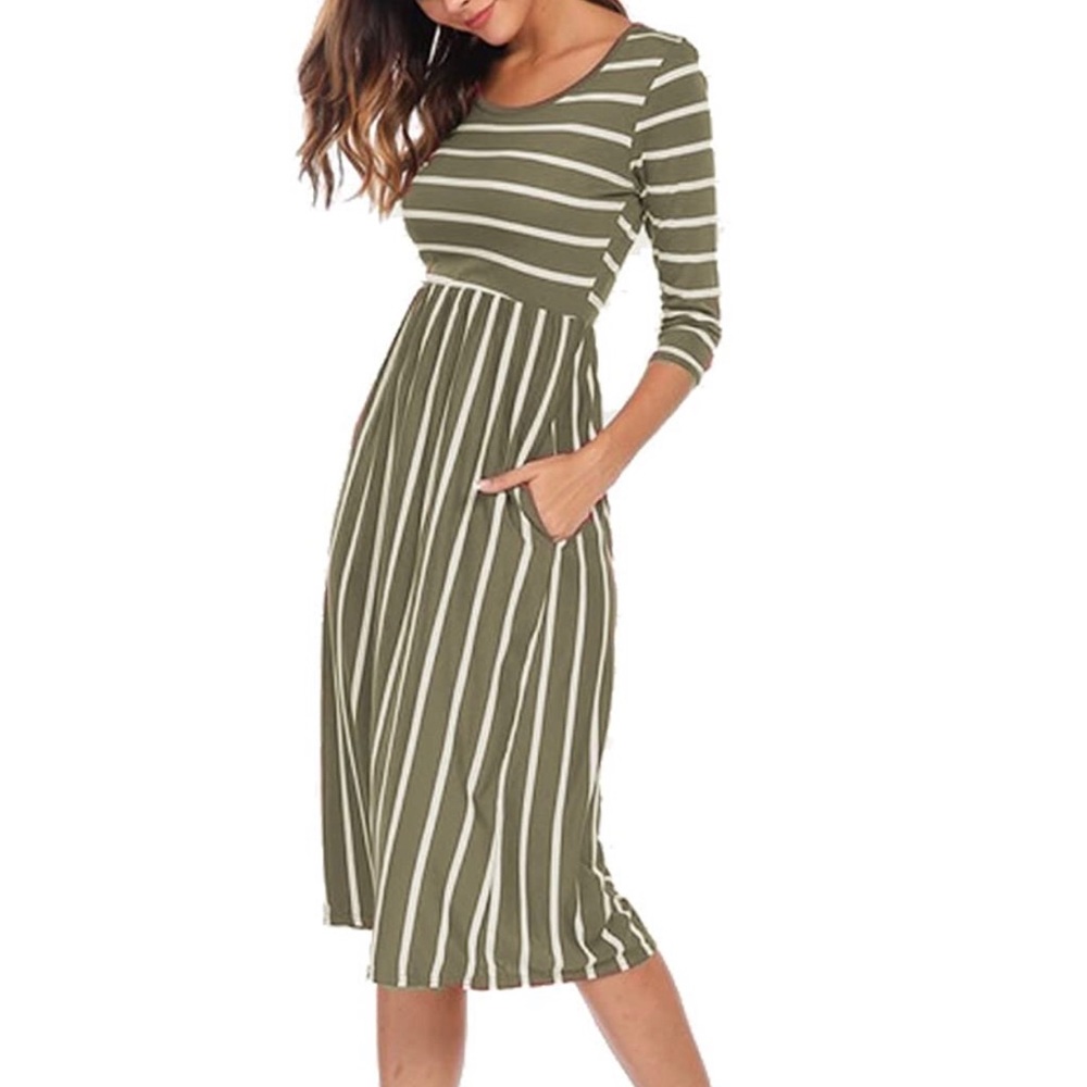 Striped Midi Dress with Pockets Summer Dress XL
